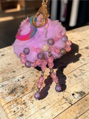 Handmade Pink Princess Pom Pom Bag Charm